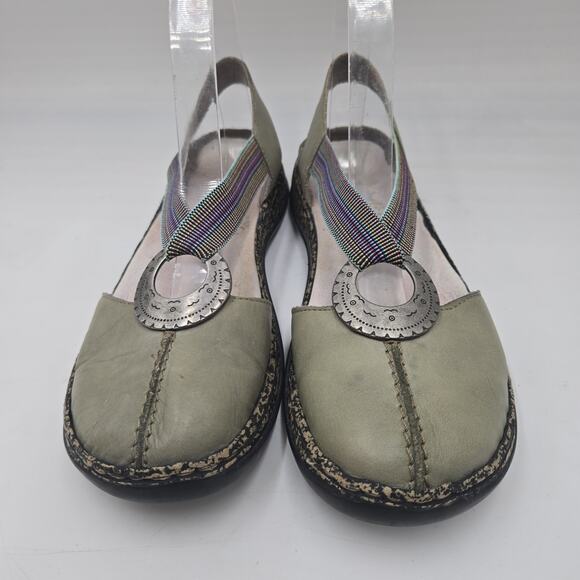RIEKER Daisy Green Antistress Leather Sandals Closed Toe Rainbow Strap Sz 38 7.5 - Picture 2 of 6